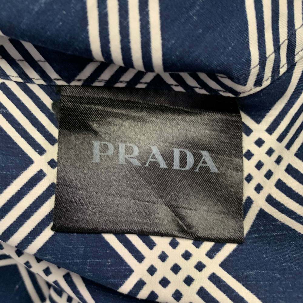 PRADA Navy White Plaid Cotton Button Up Long Sleeve Shirt - Picture 6 of 7